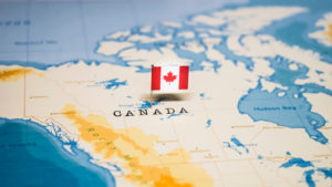Map of Canada with Canadian flag